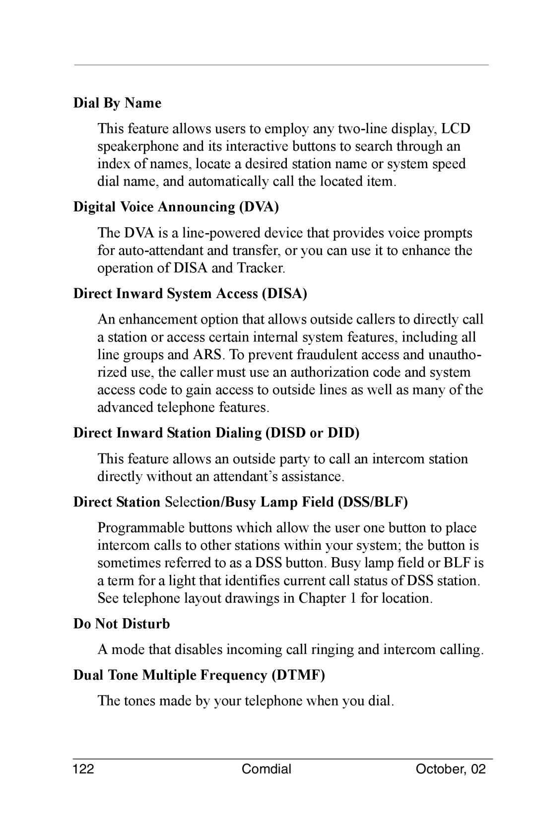 Vertical Communications 8012S Dial By Name, Digital Voice Announcing DVA, Direct Inward System Access Disa, Do Not Disturb 