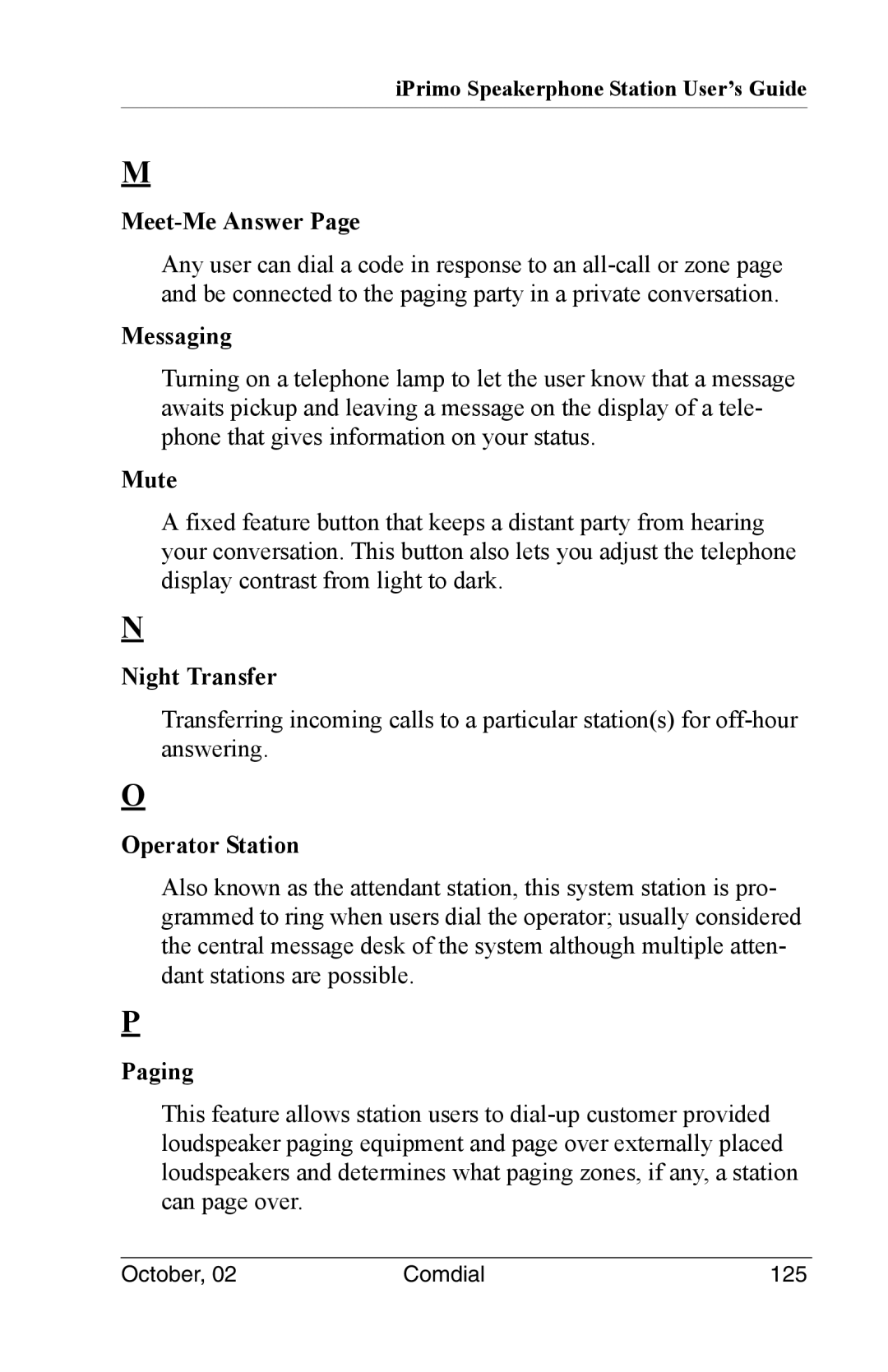 Vertical Communications 8012S manual Meet-Me Answer, Messaging, Mute, Night Transfer, Operator Station, Paging 