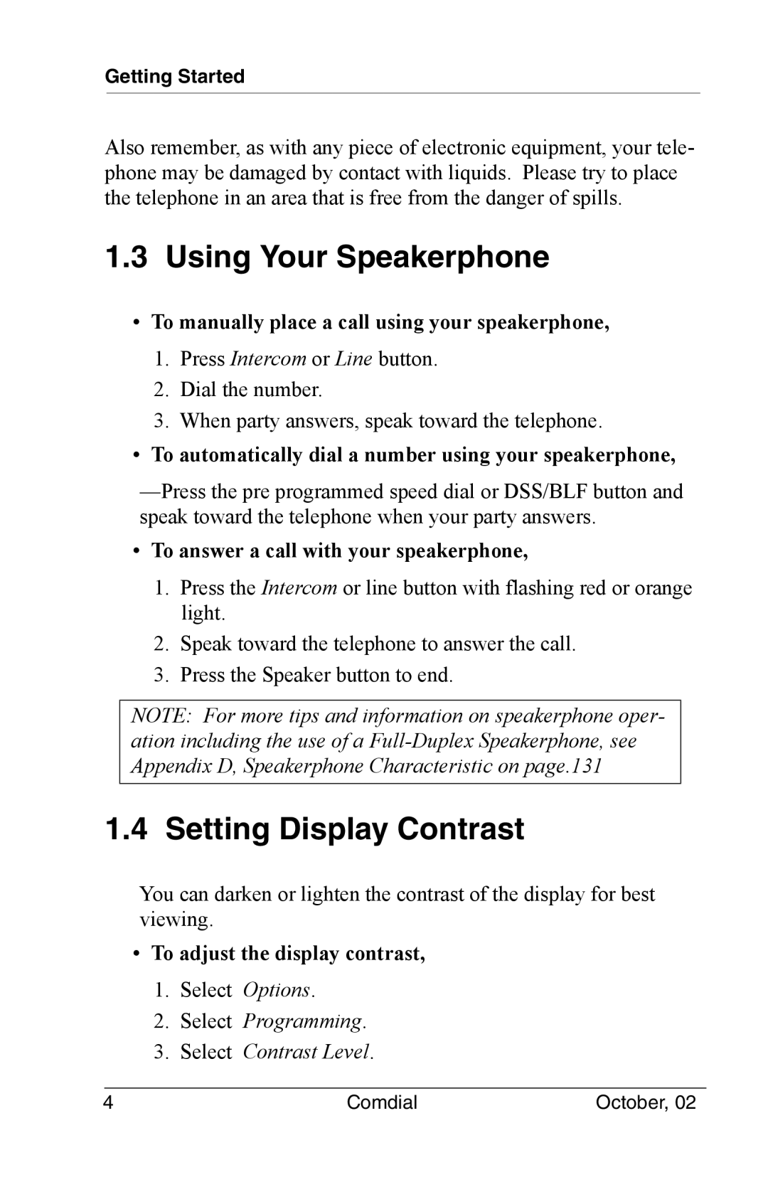 Vertical Communications 8012S manual Using Your Speakerphone, Setting Display Contrast 