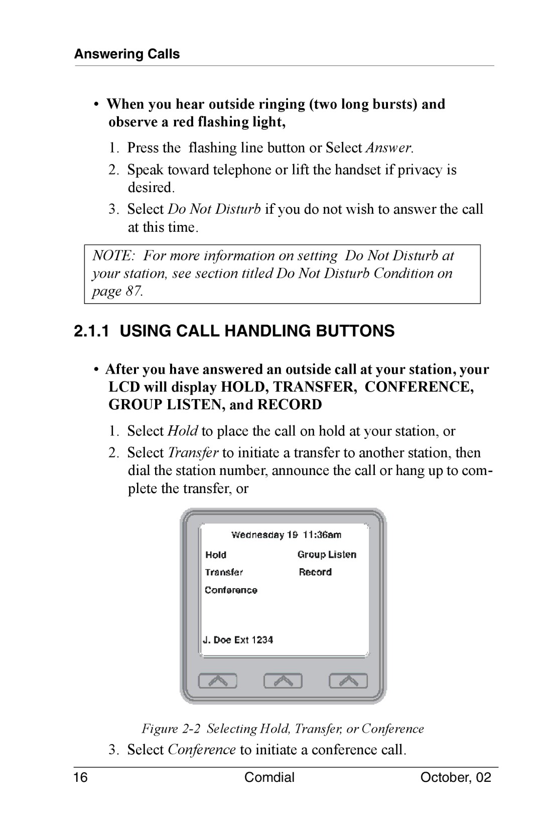 Vertical Communications 8012S manual Using Call Handling Buttons, Selecting Hold, Transfer, or Conference 