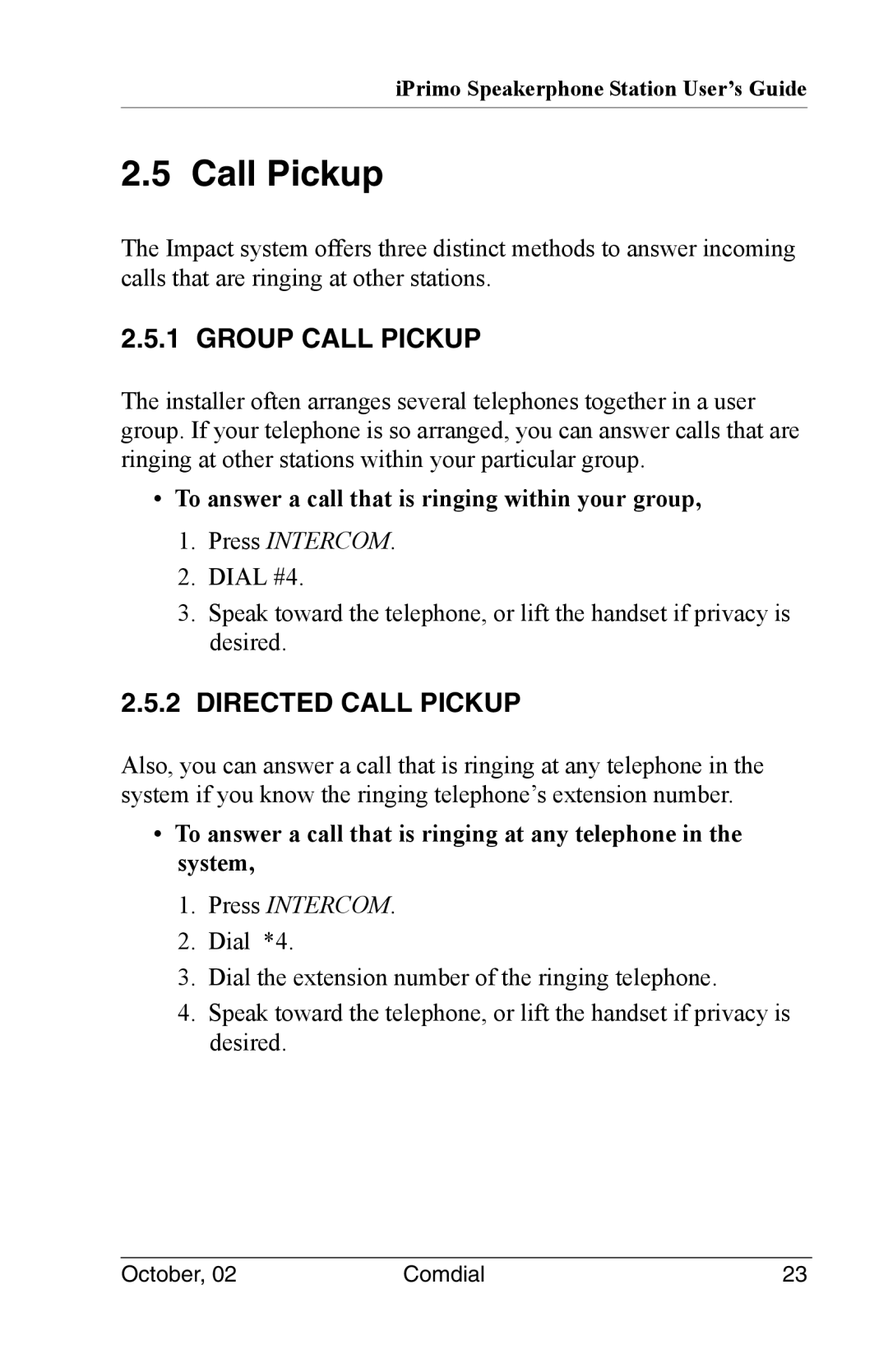 Vertical Communications 8012S manual Group Call Pickup, Directed Call Pickup 