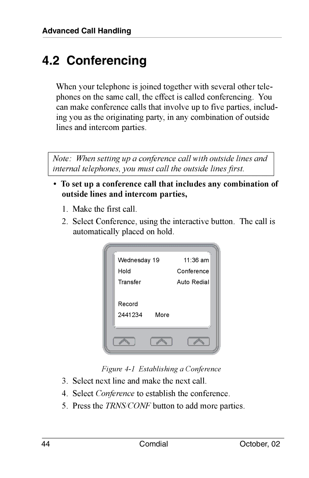 Vertical Communications 8012S manual Conferencing, Establishing a Conference 