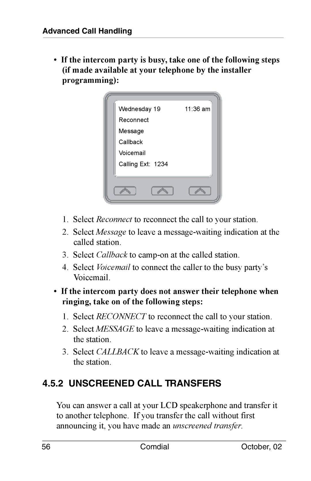 Vertical Communications 8012S manual Unscreened Call Transfers 