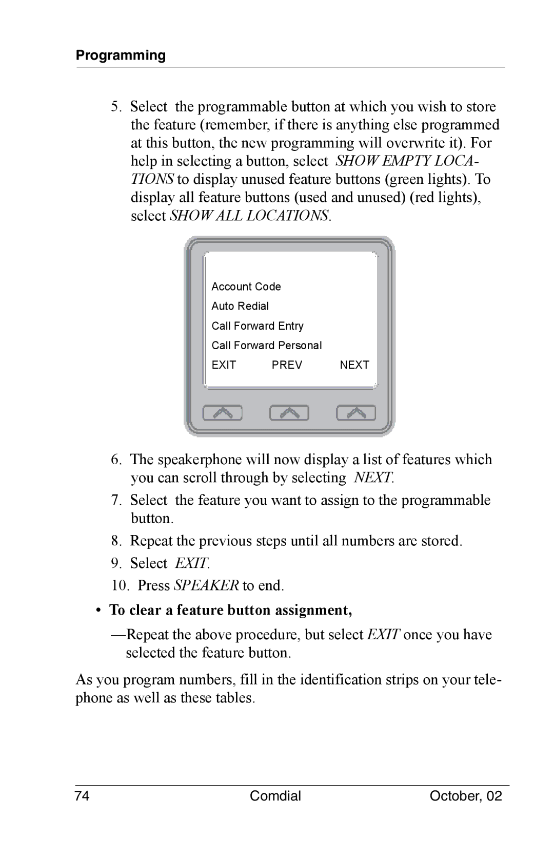 Vertical Communications 8012S manual To clear a feature button assignment 