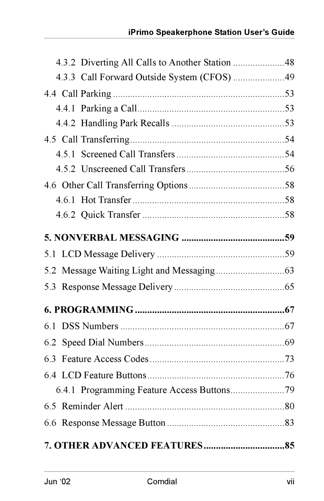 Vertical Communications 8012S manual Nonverbal Messaging 