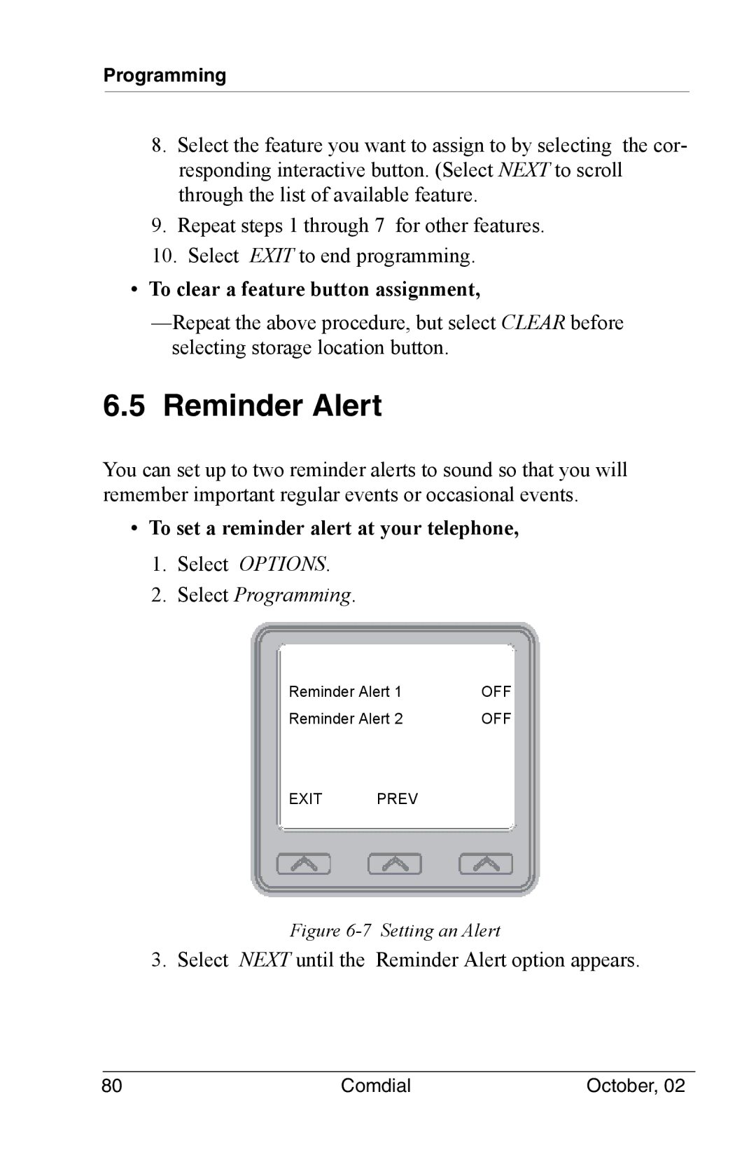 Vertical Communications 8012S manual Reminder Alert, To set a reminder alert at your telephone 