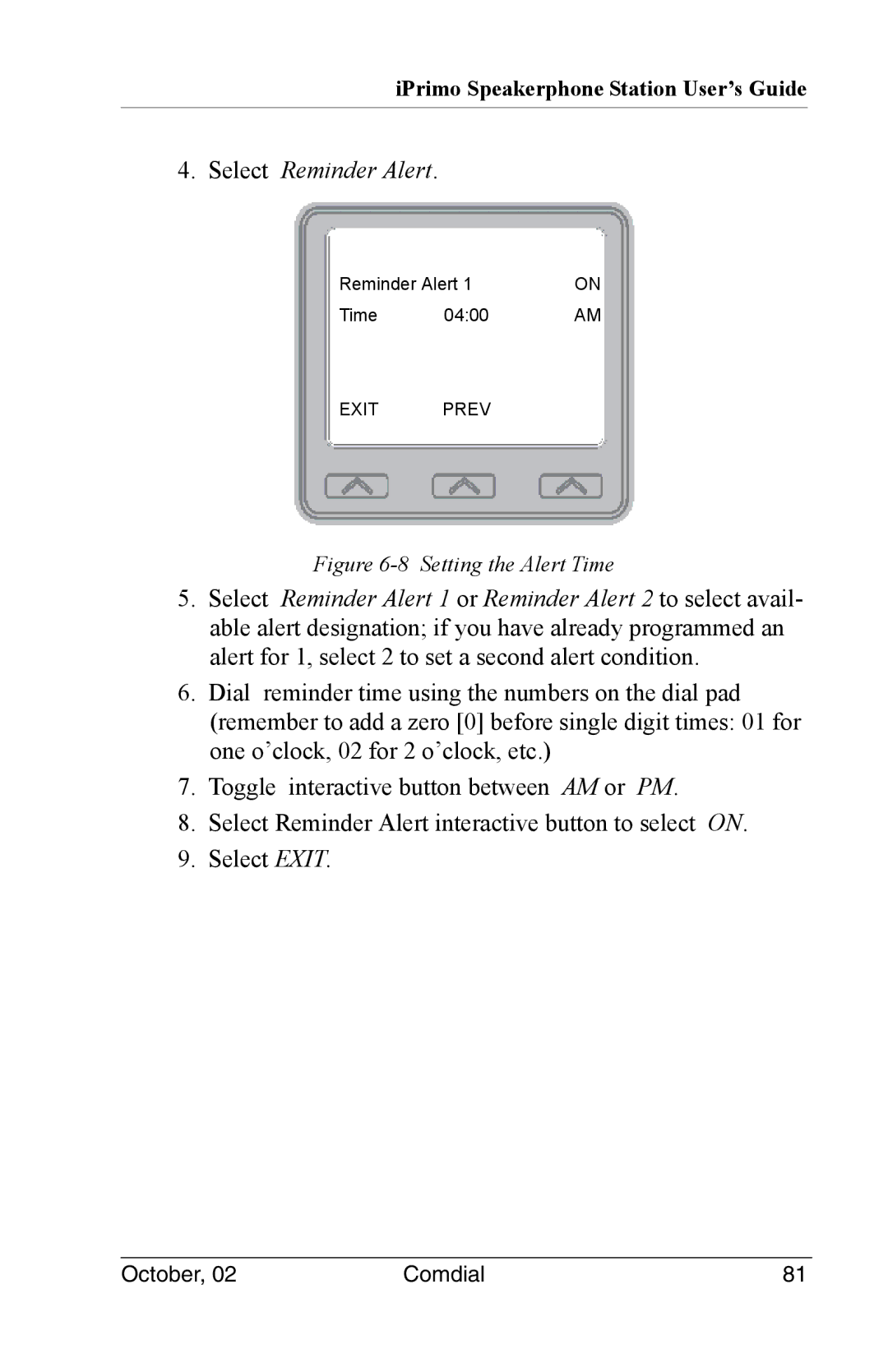 Vertical Communications 8012S manual Select Reminder Alert 