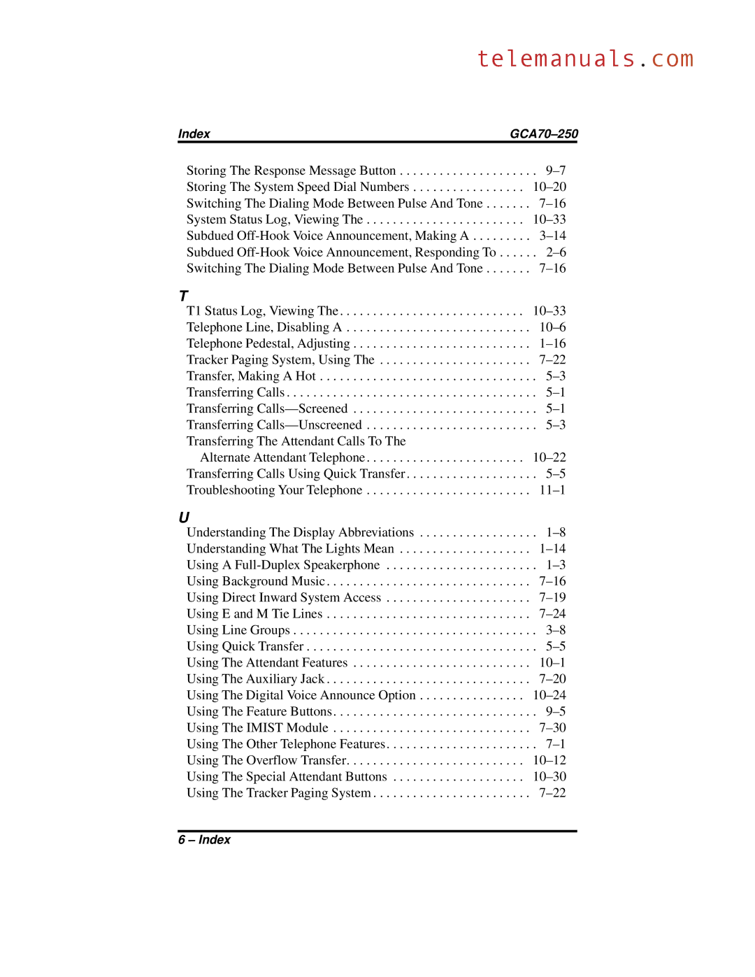 Vertical Communications 8324S, 8312S, 8324F manual Index GCA70-250 