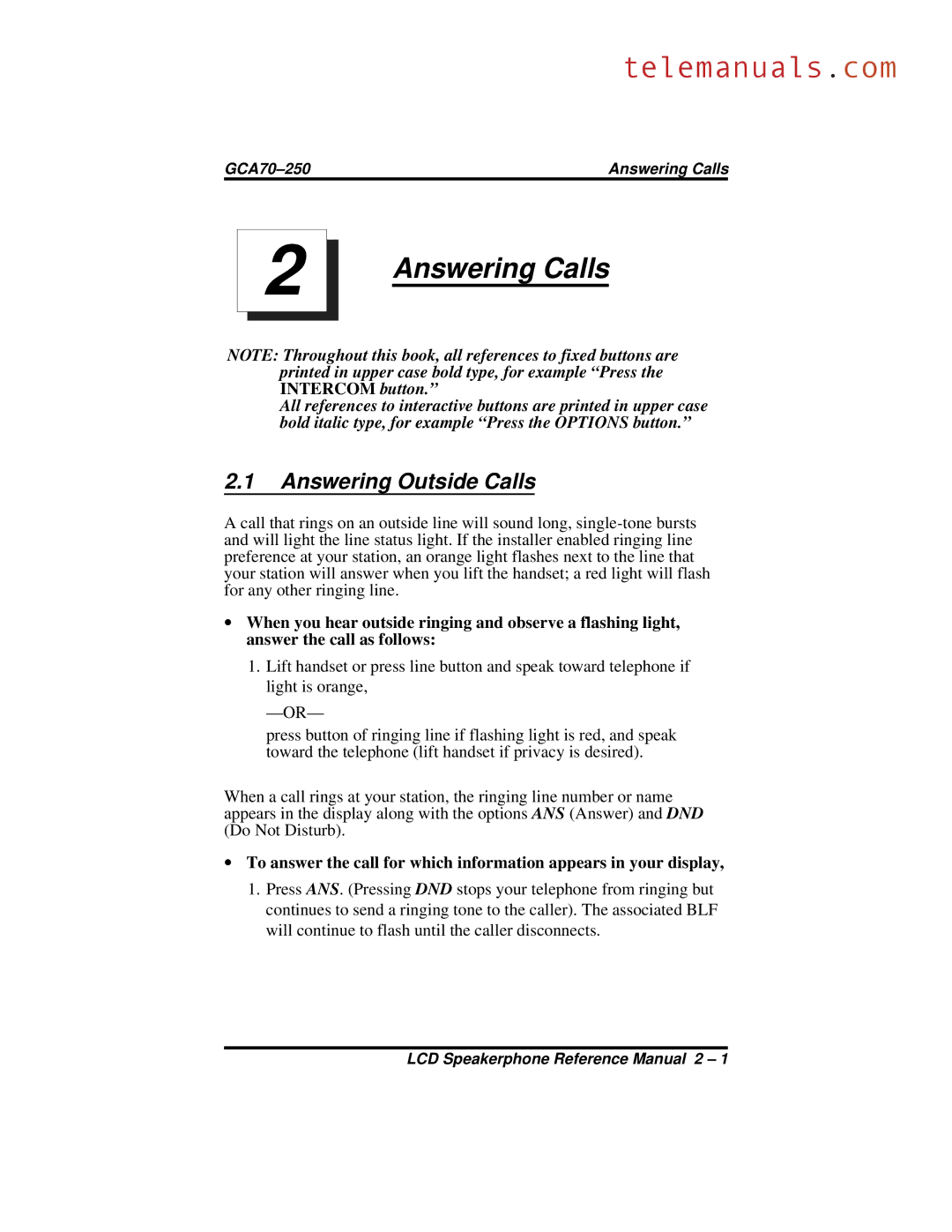 Vertical Communications 8324F, 8312S, 8324S manual Answering Calls, Answering Outside Calls 