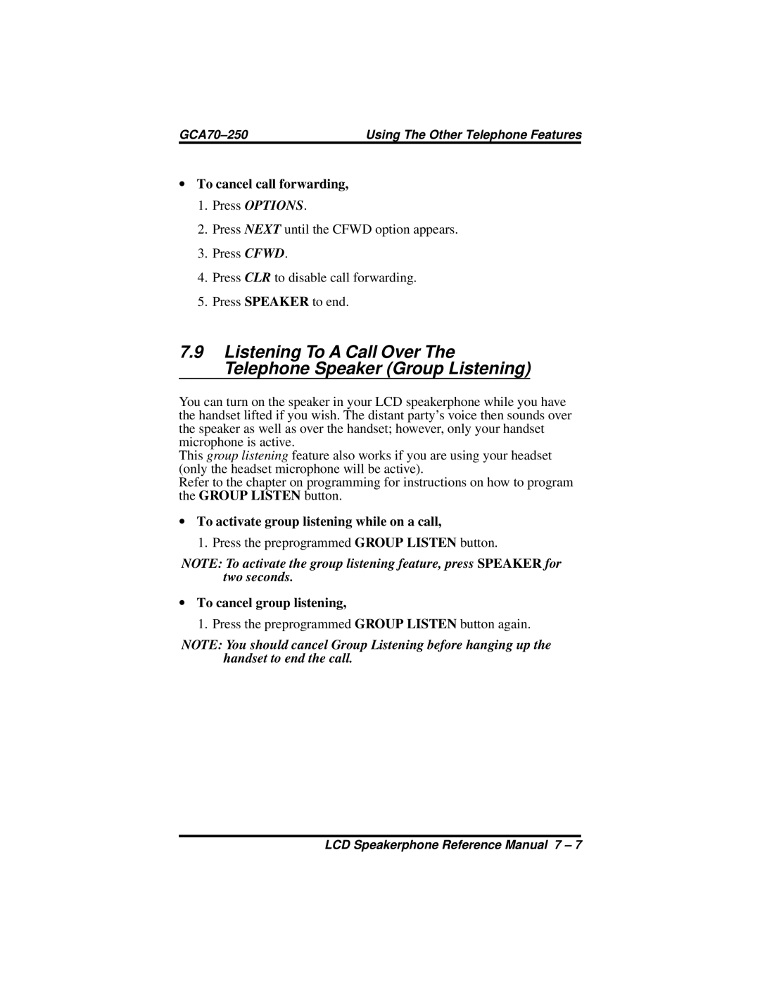 Vertical Communications 8312S, 8324S, 8324F manual To cancel call forwarding, To activate group listening while on a call 