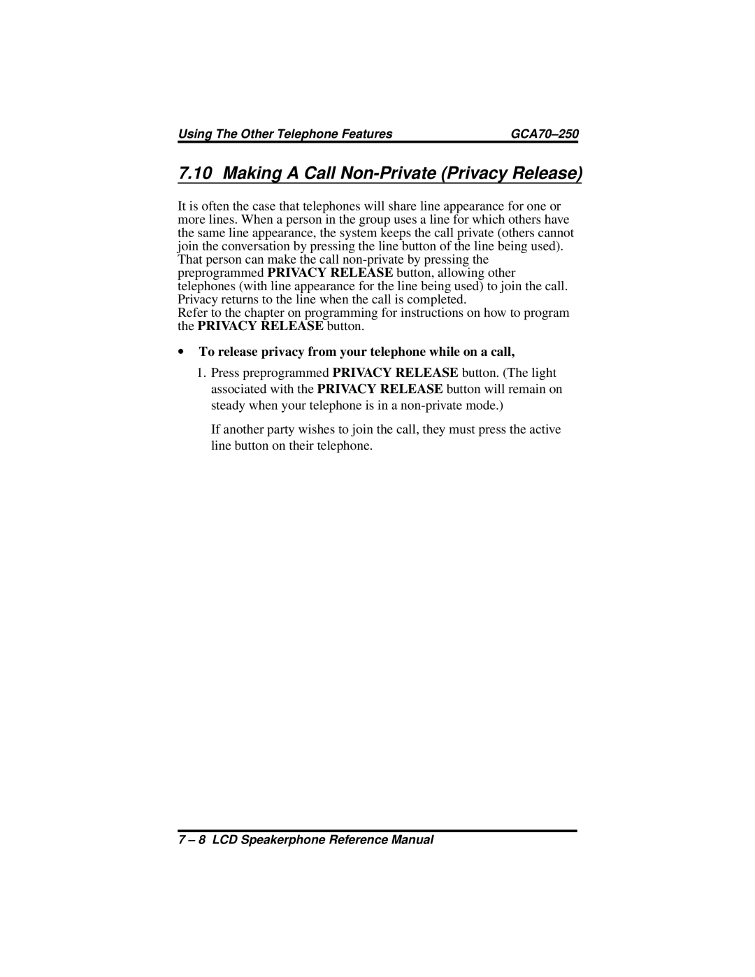 Vertical Communications 8324S, 8312S, 8324F manual Making a Call Non-Private Privacy Release 