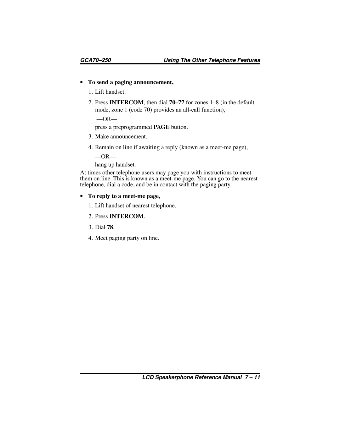 Vertical Communications 8324S, 8312S, 8324F manual To send a paging announcement, To reply to a meet-me 