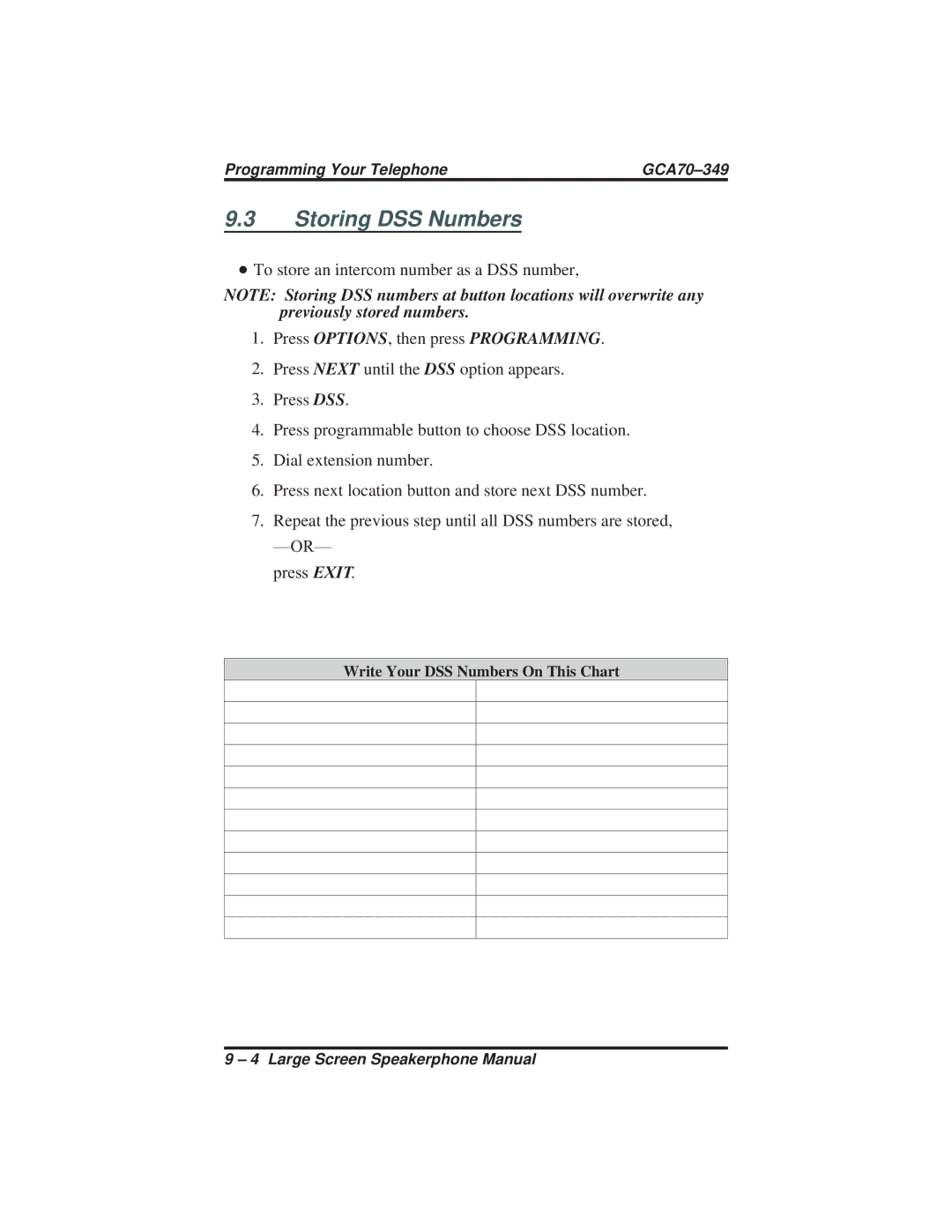 Vertical Communications 8412S, 8412F manual Storing DSS Numbers 