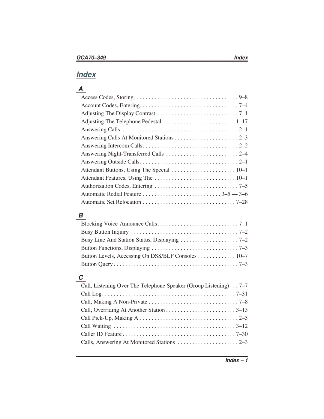 Vertical Communications 8412F, 8412S manual Index 