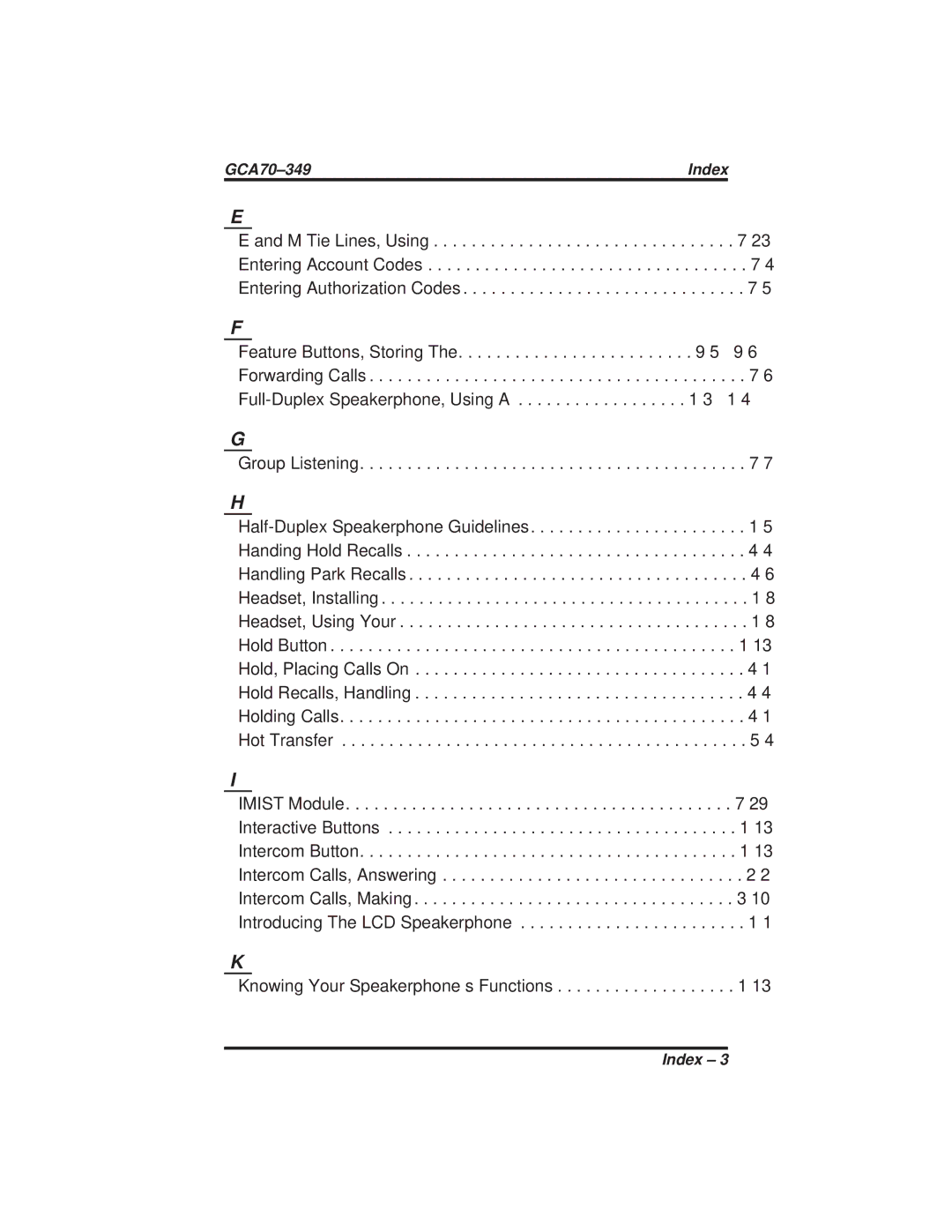 Vertical Communications 8412F, 8412S manual GCA70-349 Index 