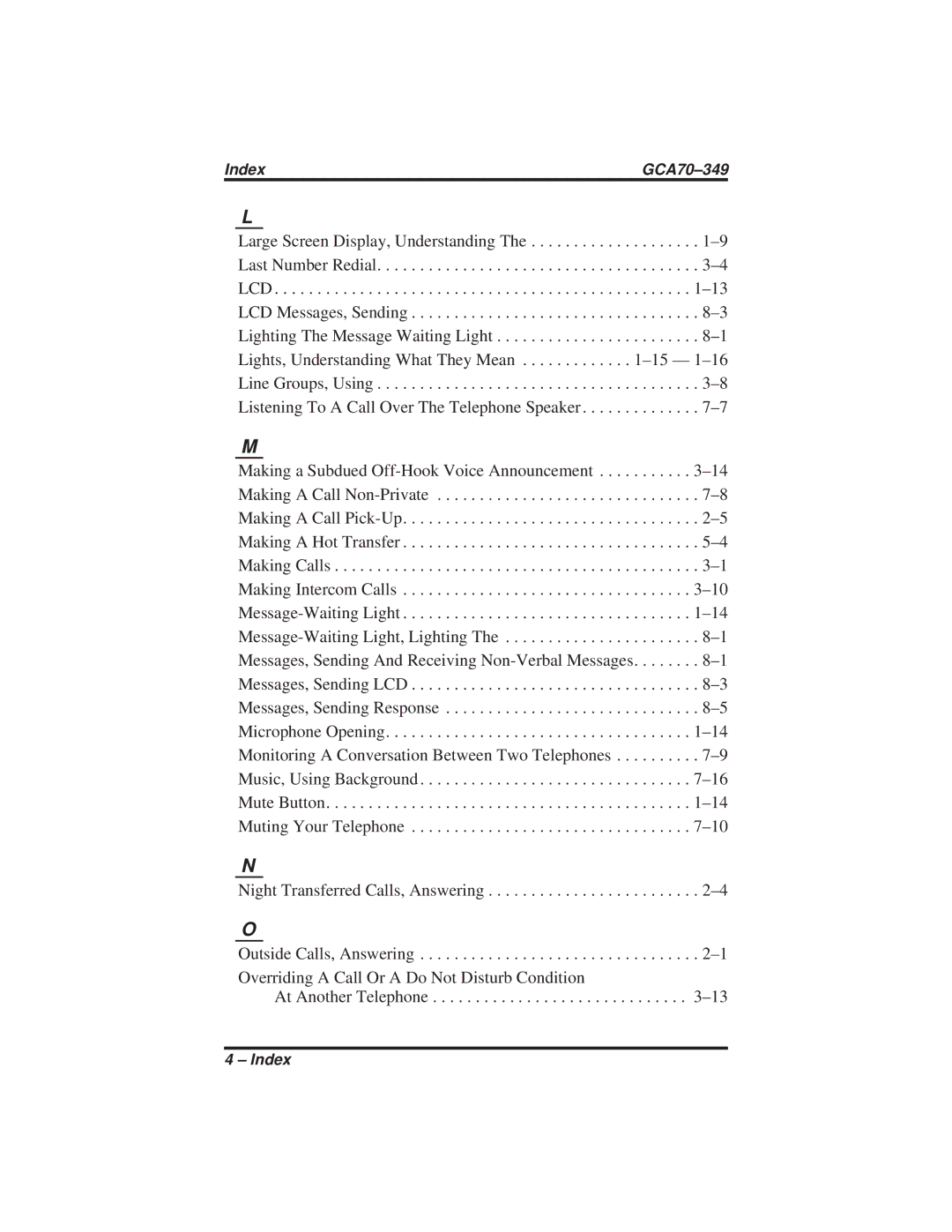 Vertical Communications 8412S, 8412F manual Index GCA70-349 