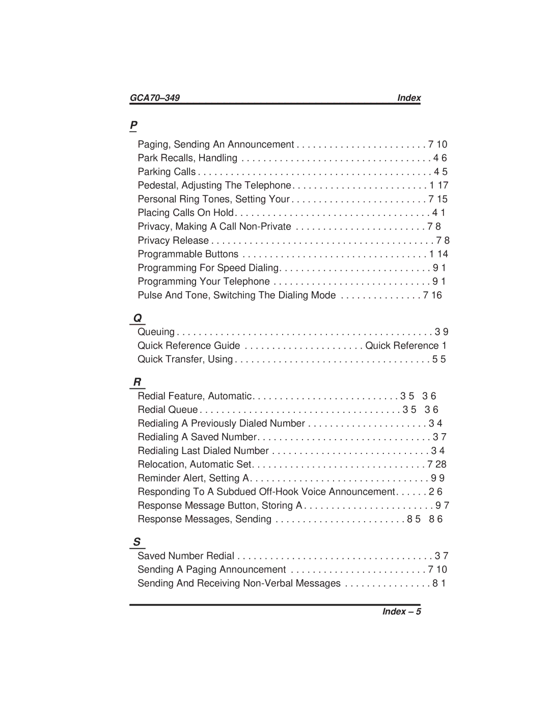 Vertical Communications 8412F, 8412S manual GCA70-349 Index 