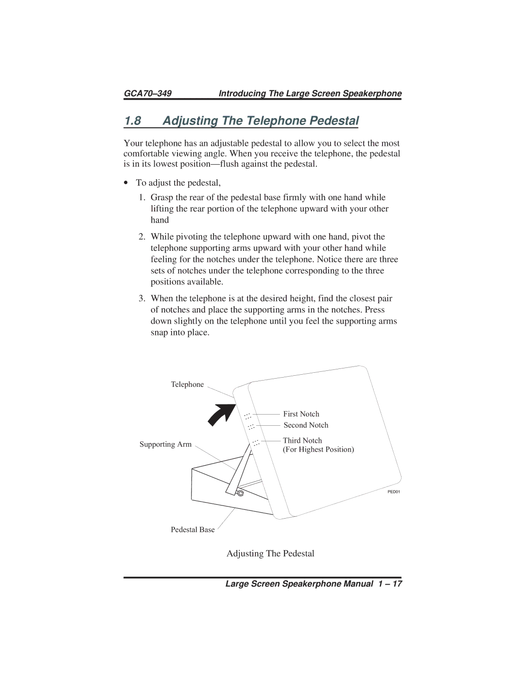 Vertical Communications 8412F, 8412S manual Adjusting The Telephone Pedestal 