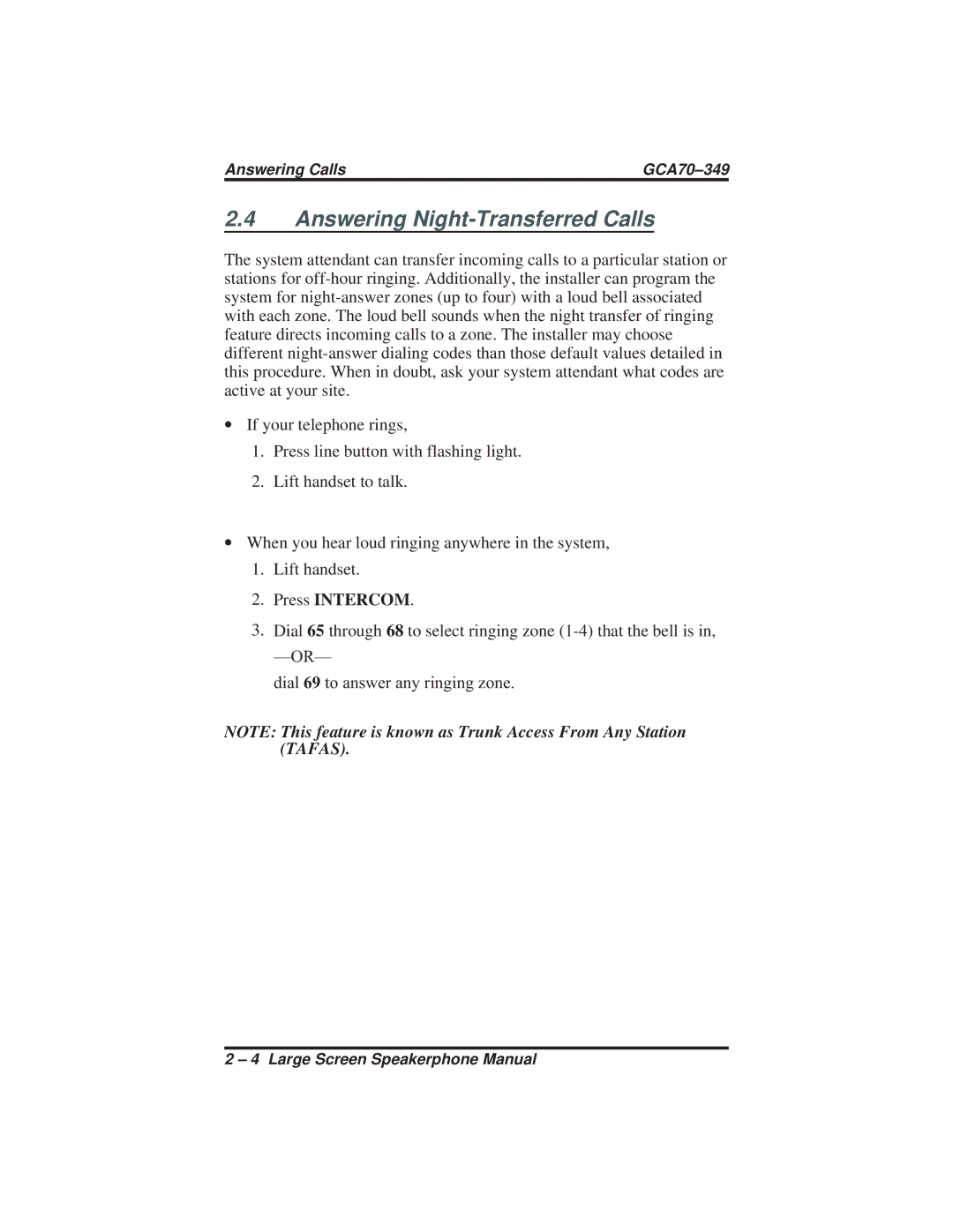 Vertical Communications 8412S, 8412F manual Answering Night-Transferred Calls, Press Intercom 