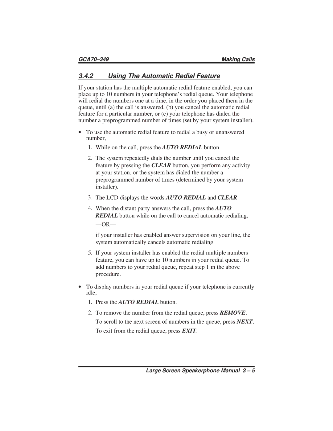 Vertical Communications 8412F, 8412S manual Using The Automatic Redial Feature 