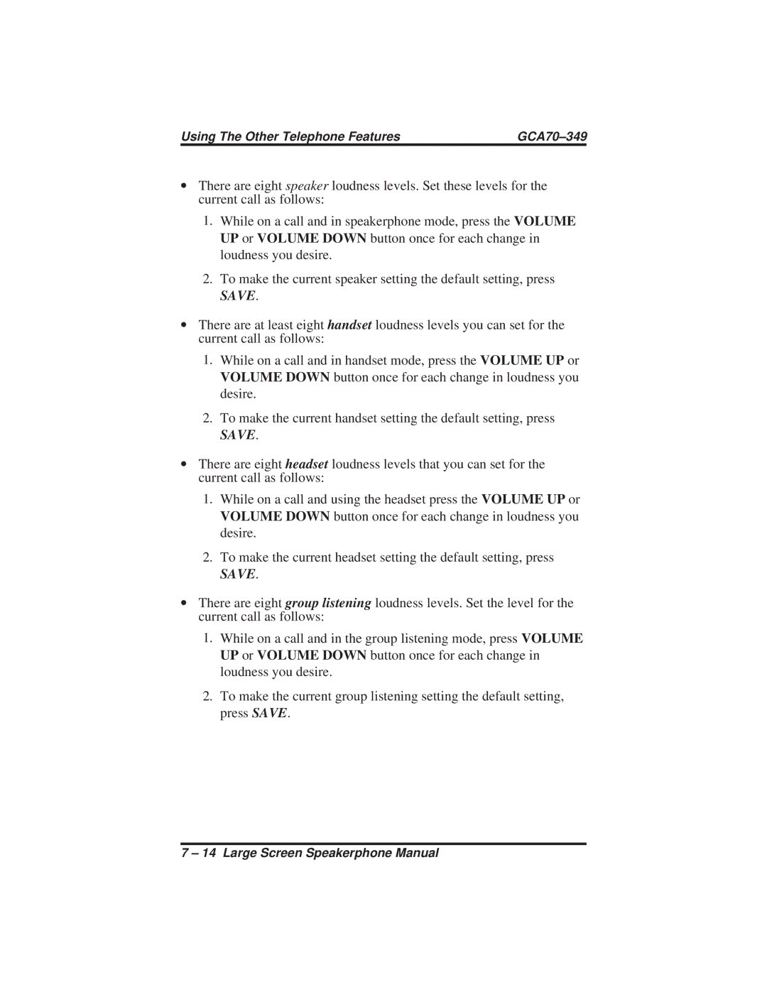 Vertical Communications 8412S, 8412F manual Using The Other Telephone Features GCA70-349 