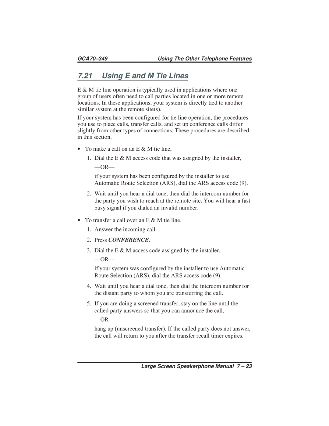 Vertical Communications 8412F, 8412S manual Using E and M Tie Lines, Press Conference 