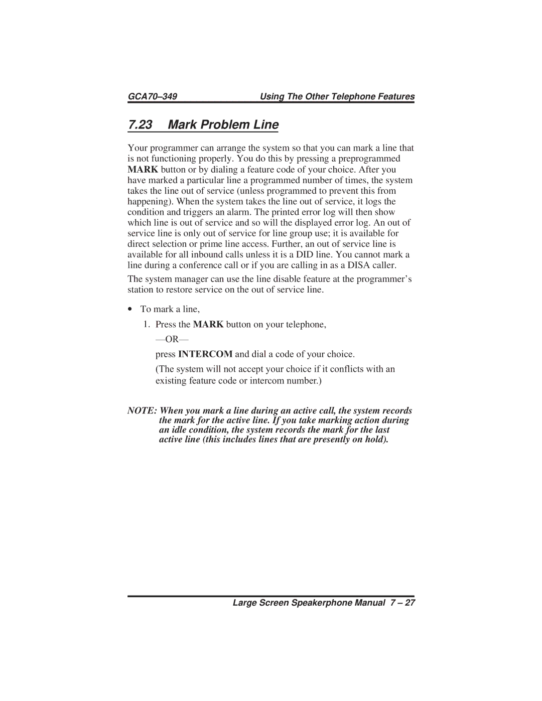 Vertical Communications 8412F, 8412S manual Mark Problem Line 