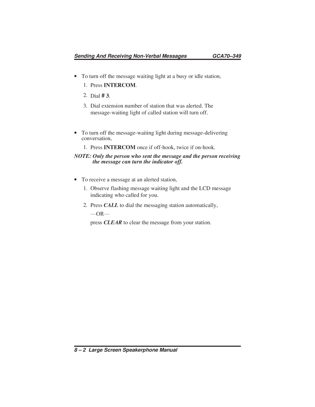 Vertical Communications 8412S, 8412F manual Sending And Receiving Non-Verbal Messages GCA70-349 