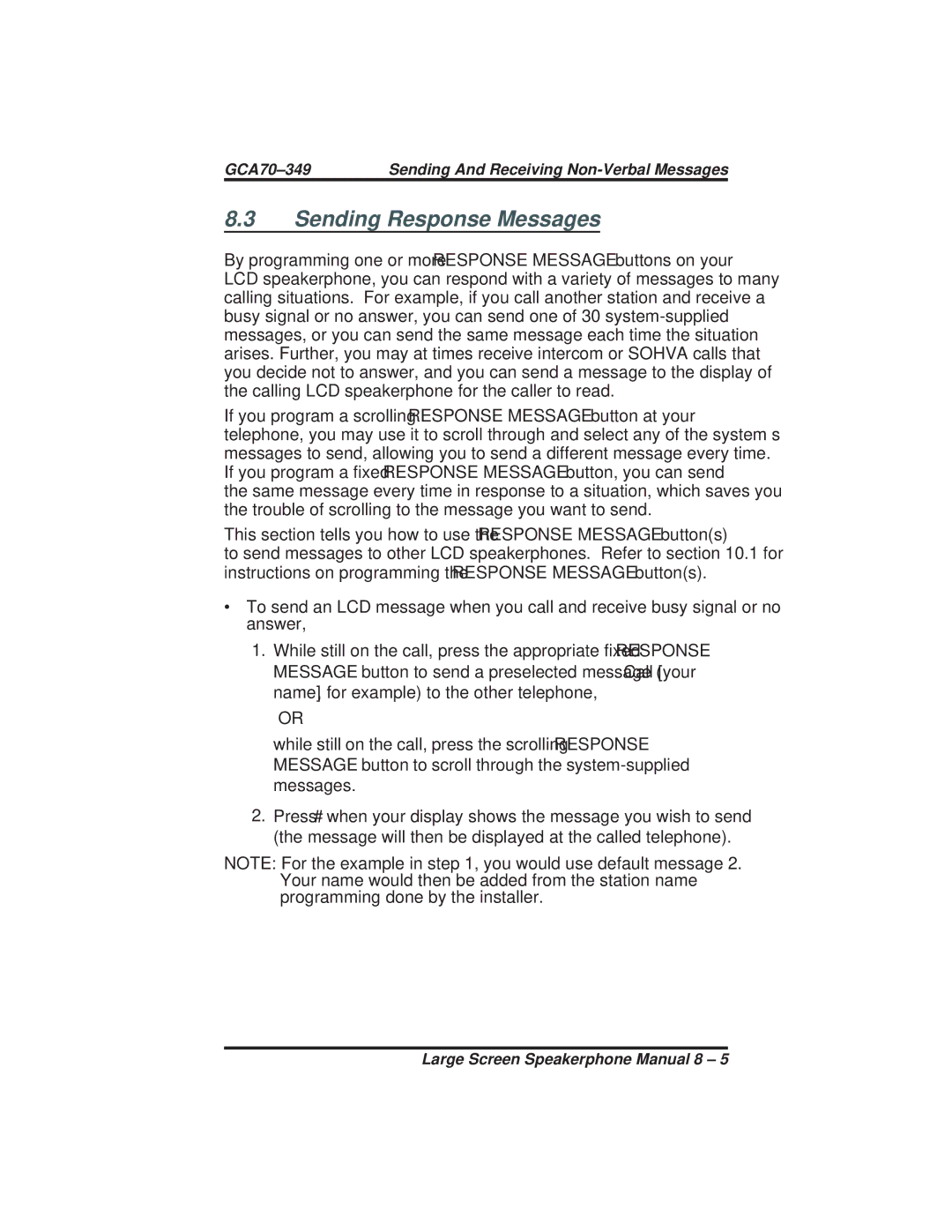 Vertical Communications 8412F, 8412S manual Sending Response Messages 