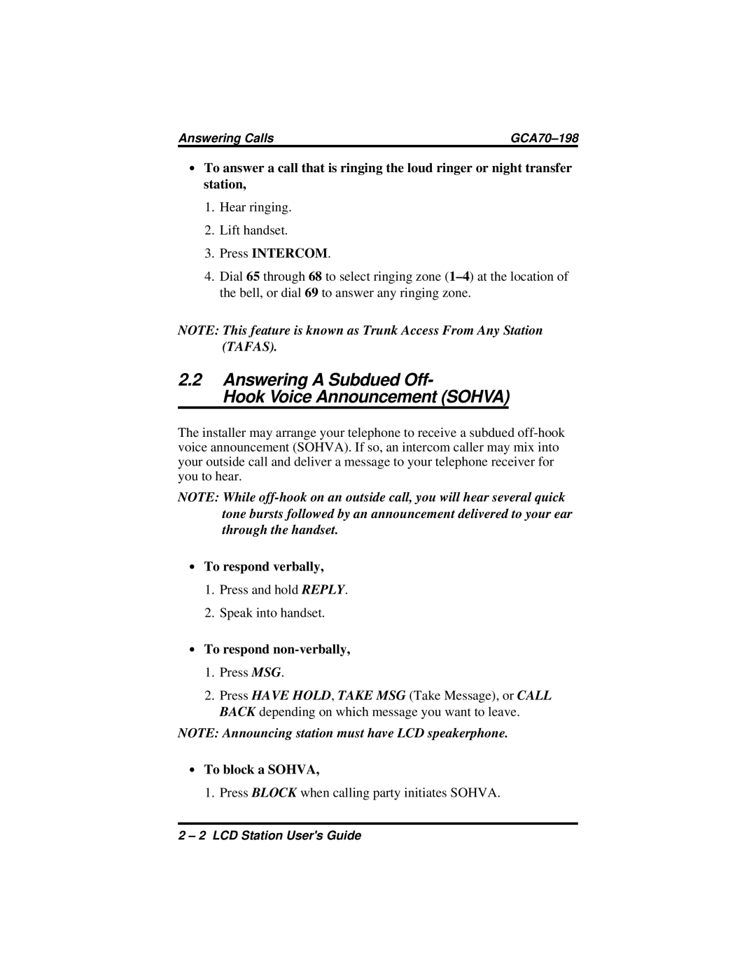 Vertical Communications and FX Series manual Answering a Subdued Off Hook Voice Announcement Sohva, Press Intercom 