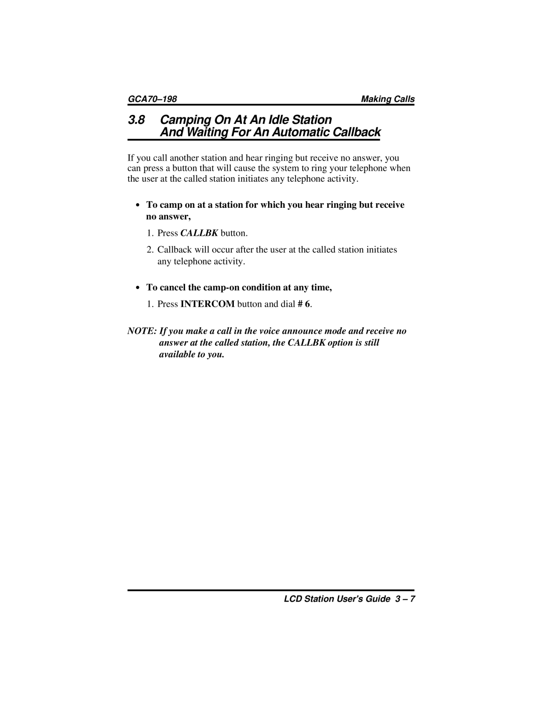 Vertical Communications and FX Series manual ∙ To cancel the camp-on condition at any time 