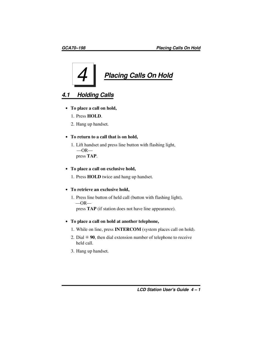 Vertical Communications and FX Series manual Holding Calls 