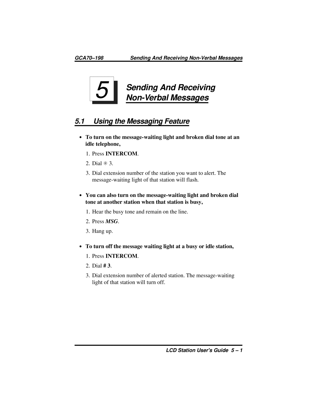 Vertical Communications and FX Series manual Non-Verbal Messages, Using the Messaging Feature 