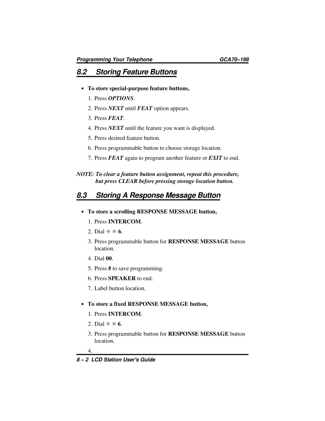 Vertical Communications and FX Series manual Storing Feature Buttons, Storing a Response Message Button 