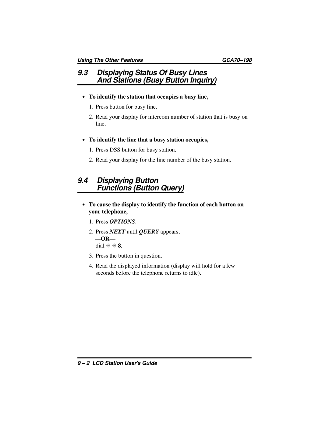 Vertical Communications and FX Series manual ∙ To identify the station that occupies a busy line 