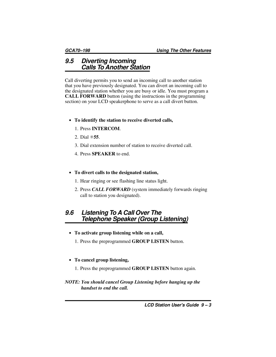 Vertical Communications and FX Series manual ∙ To divert calls to the designated station, ∙ To cancel group listening 