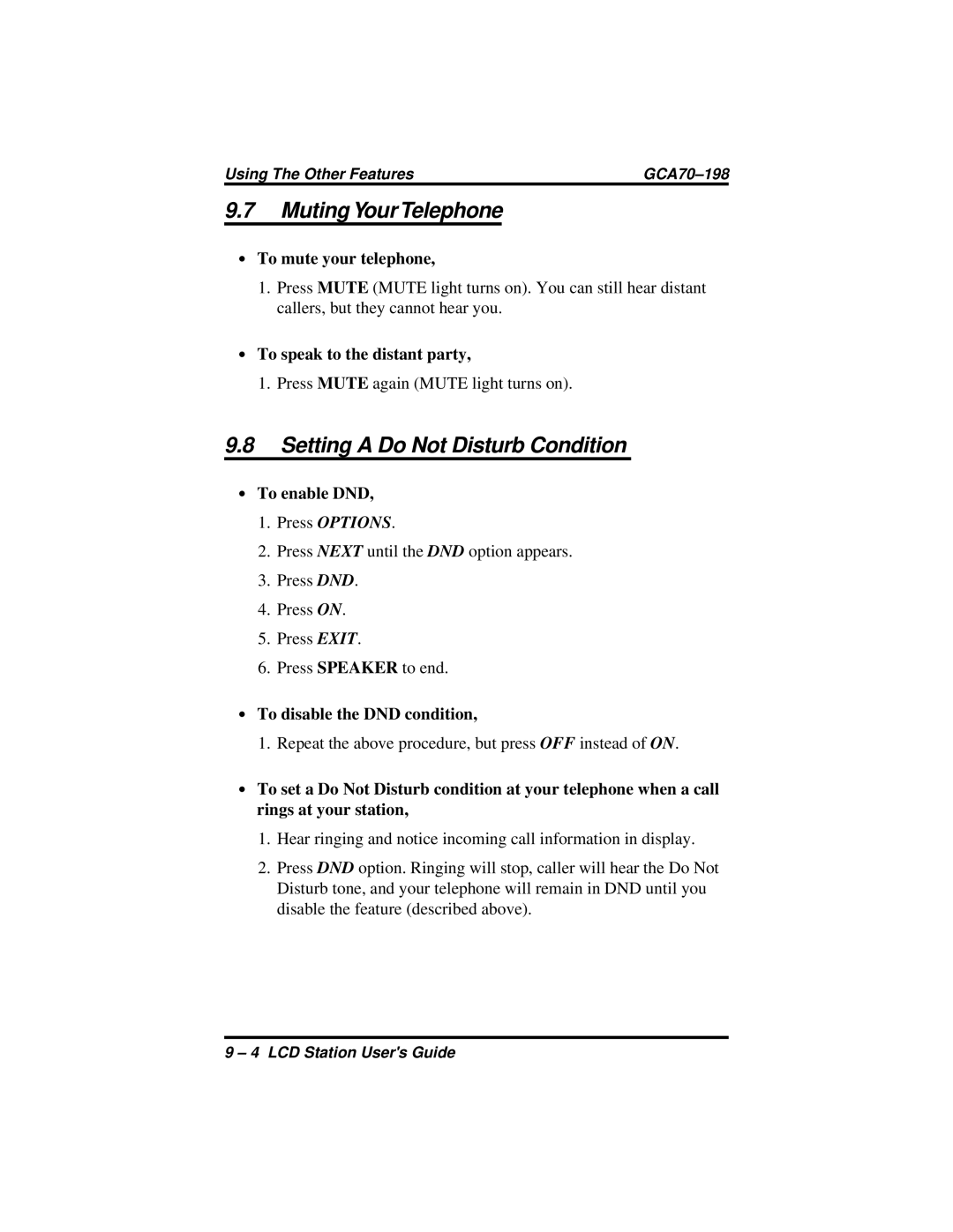 Vertical Communications and FX Series manual Muting Your Telephone, Setting a Do Not Disturb Condition 