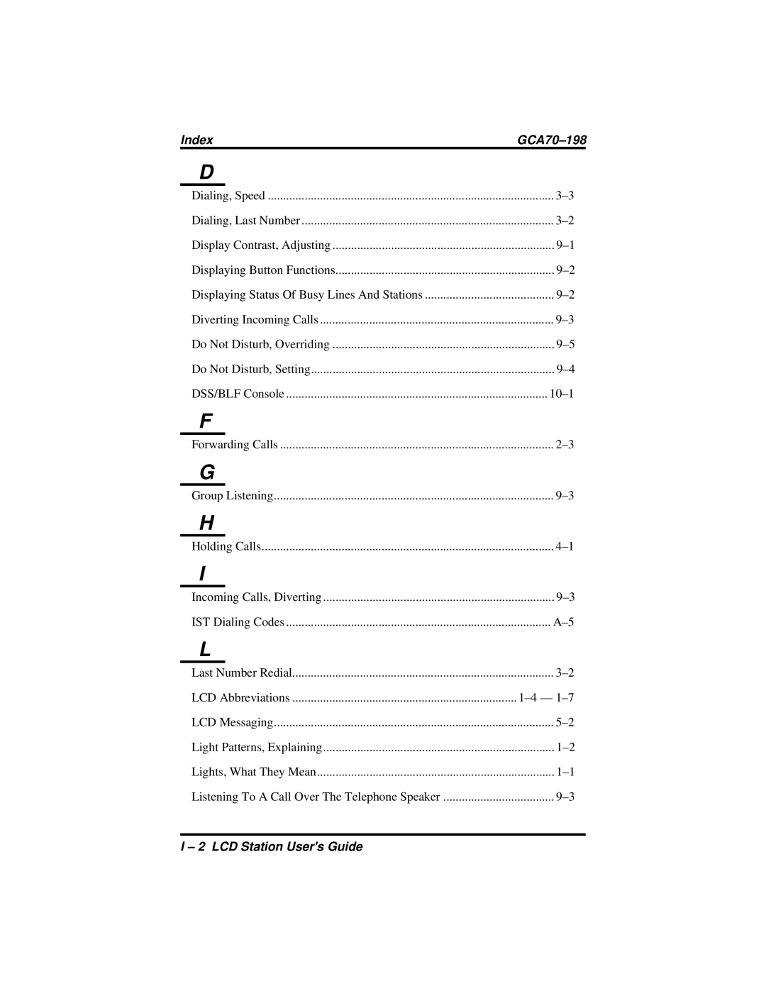 Vertical Communications and FX Series manual IndexGCA70-198 