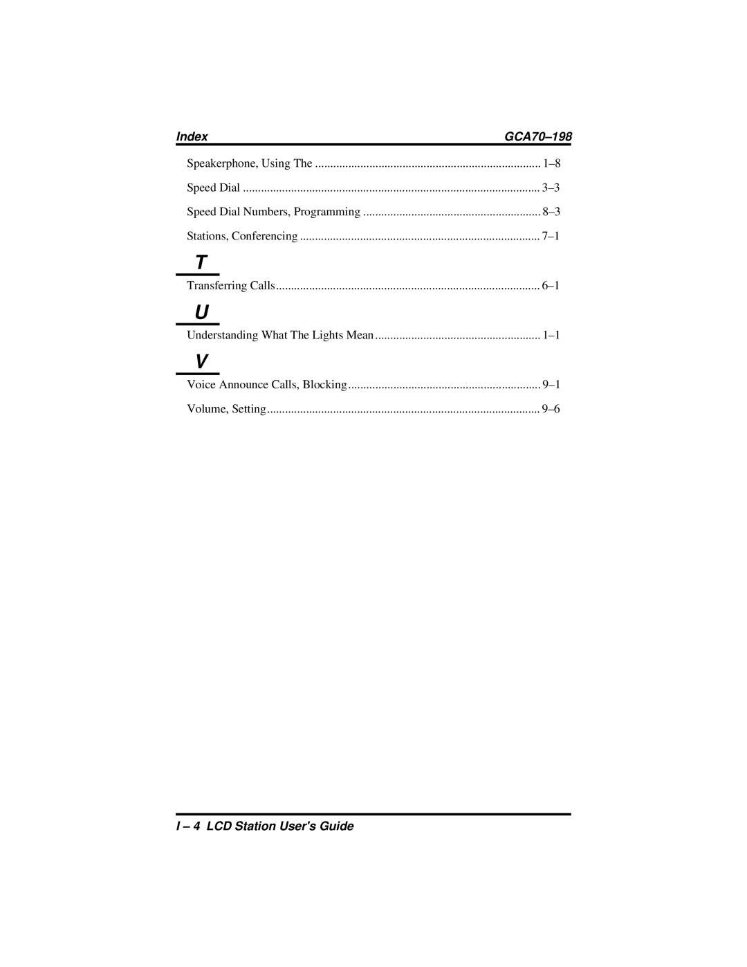 Vertical Communications and FX Series manual Index GCA70-198 