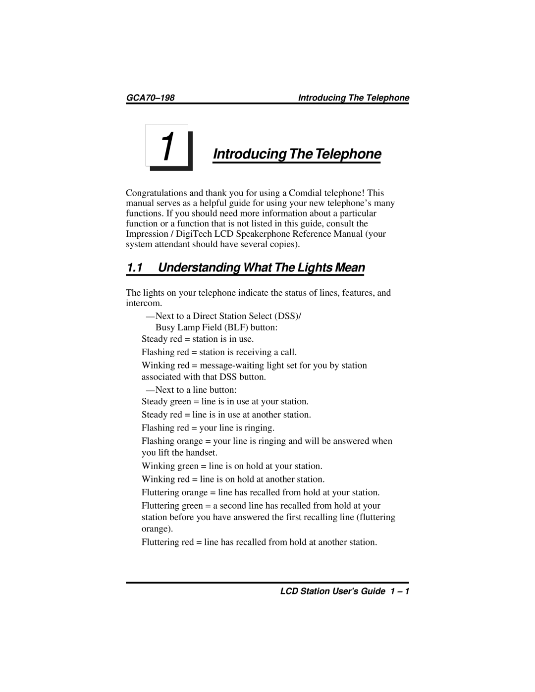 Vertical Communications and FX Series manual Introducing The Telephone, Understanding What The Lights Mean 