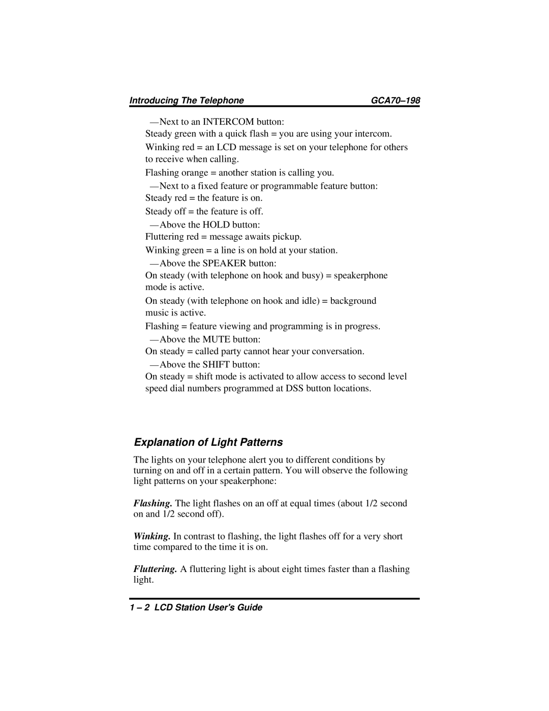 Vertical Communications and FX Series manual Explanation of Light Patterns 