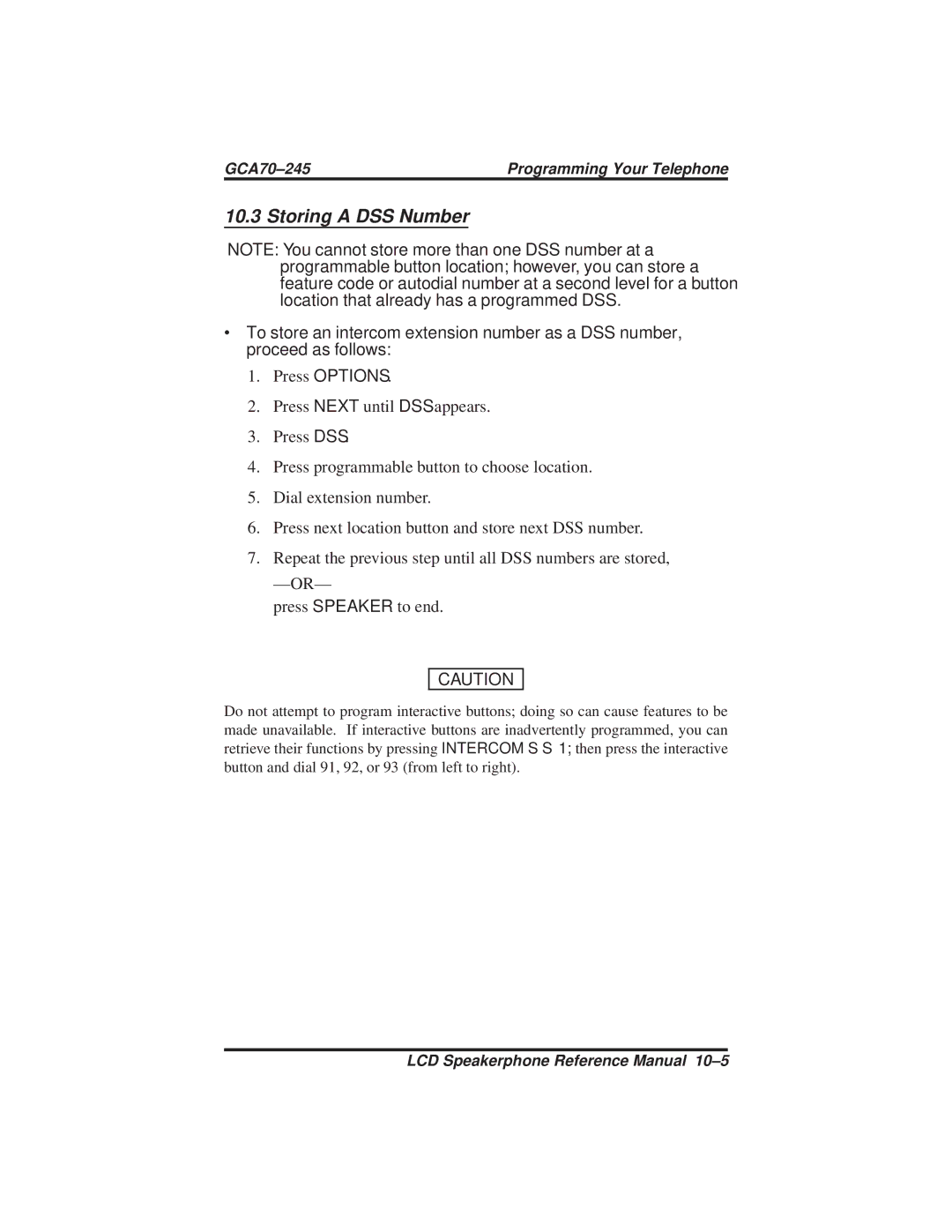 Vertical Communications DSU and DSU II manual Storing a DSS Number 