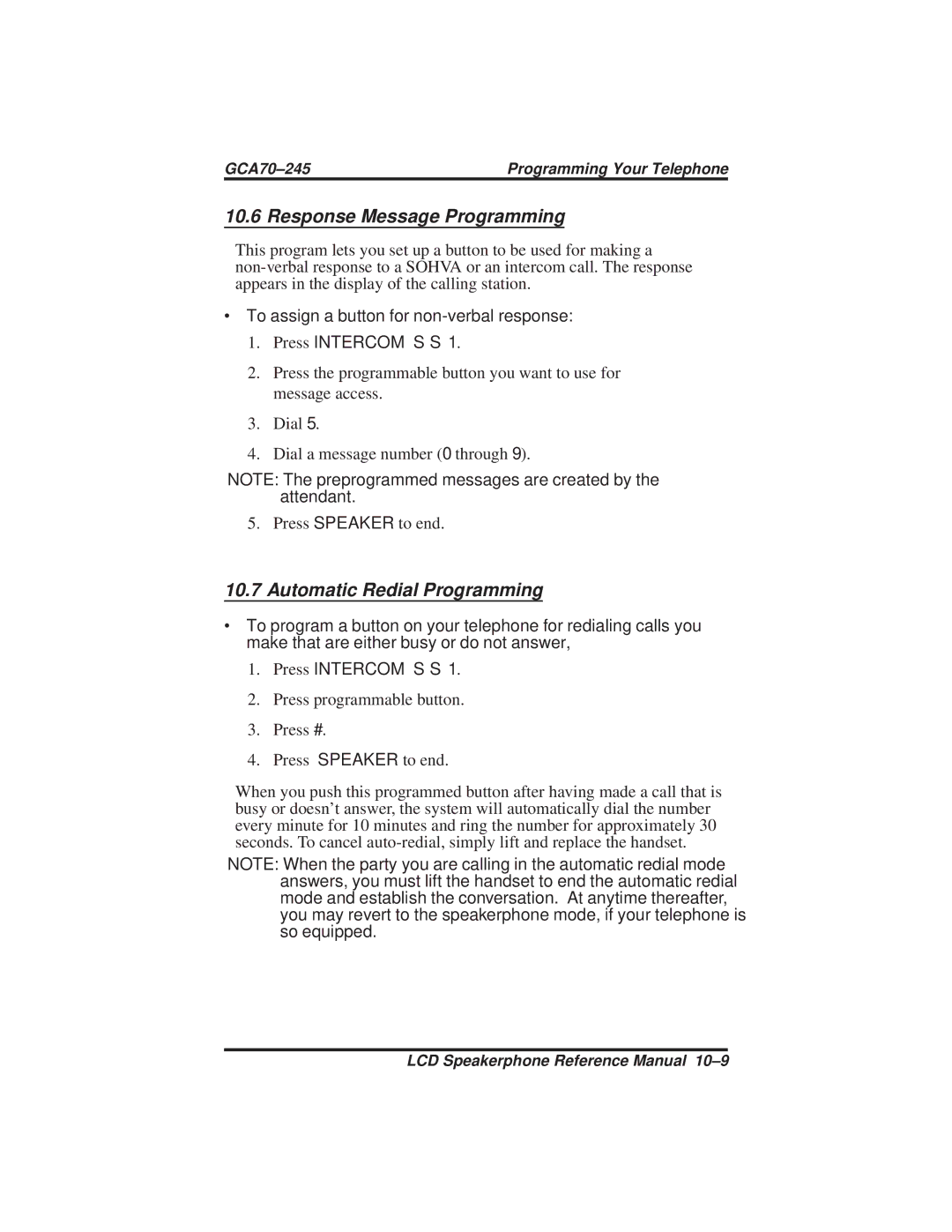 Vertical Communications DSU and DSU II manual Response Message Programming, Automatic Redial Programming 