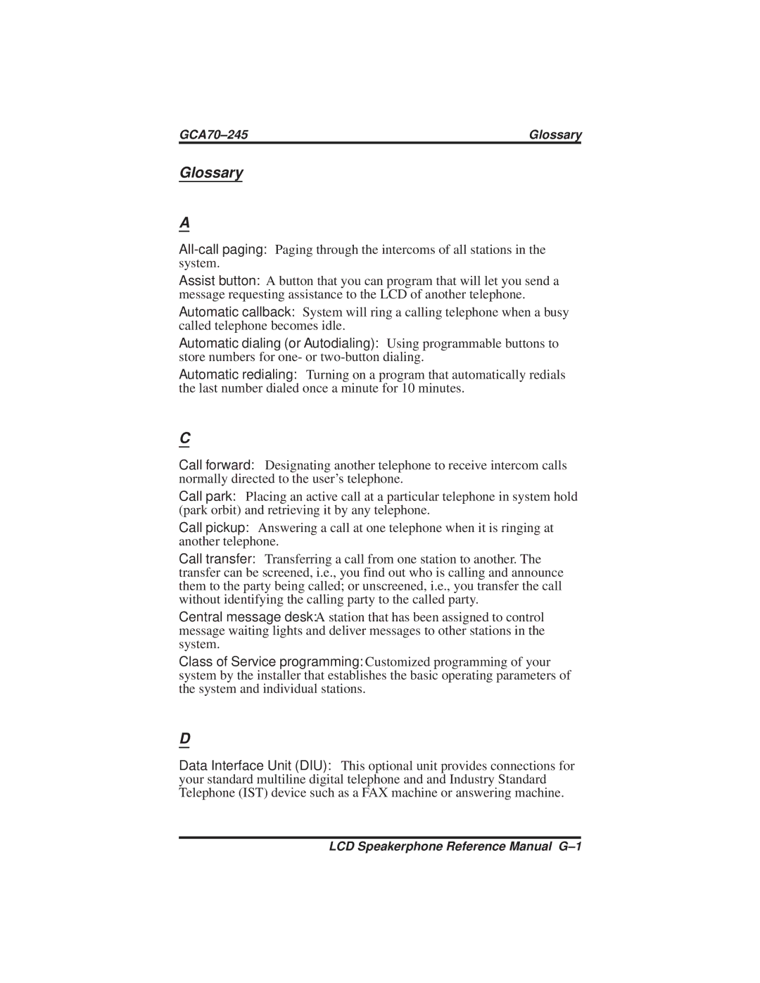 Vertical Communications DSU and DSU II manual Glossary 