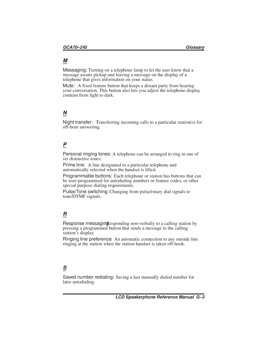 Vertical Communications DSU and DSU II manual LCD Speakerphone Reference Manual G-3 