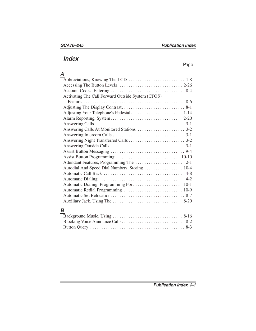 Vertical Communications DSU and DSU II manual Index 