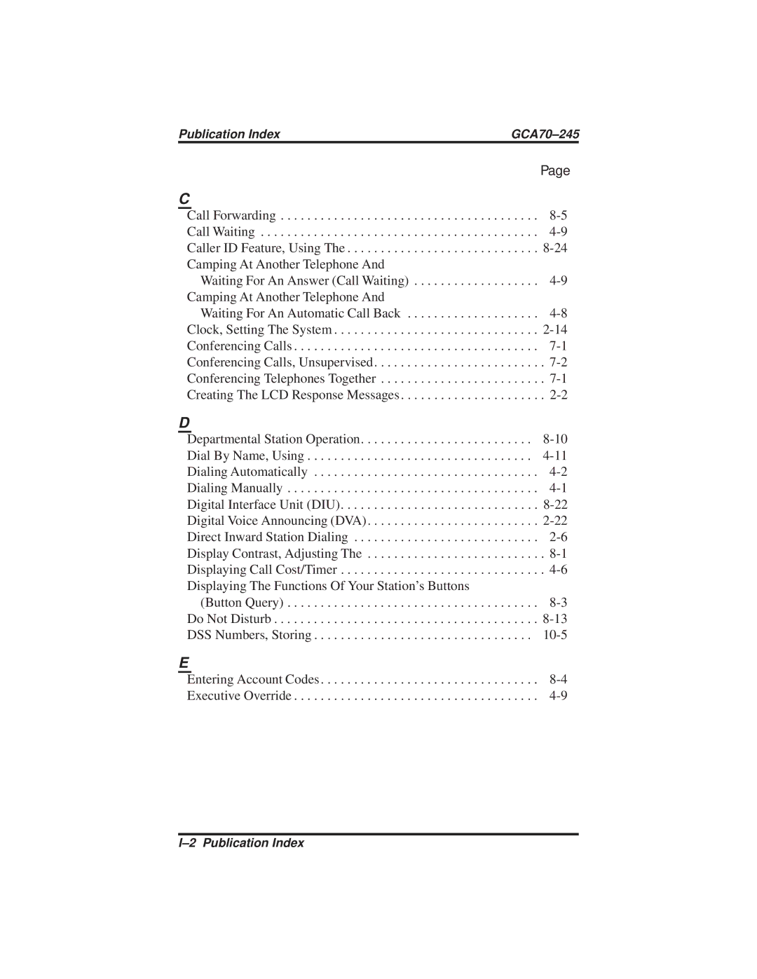 Vertical Communications DSU and DSU II manual Publication Index GCA70-245 