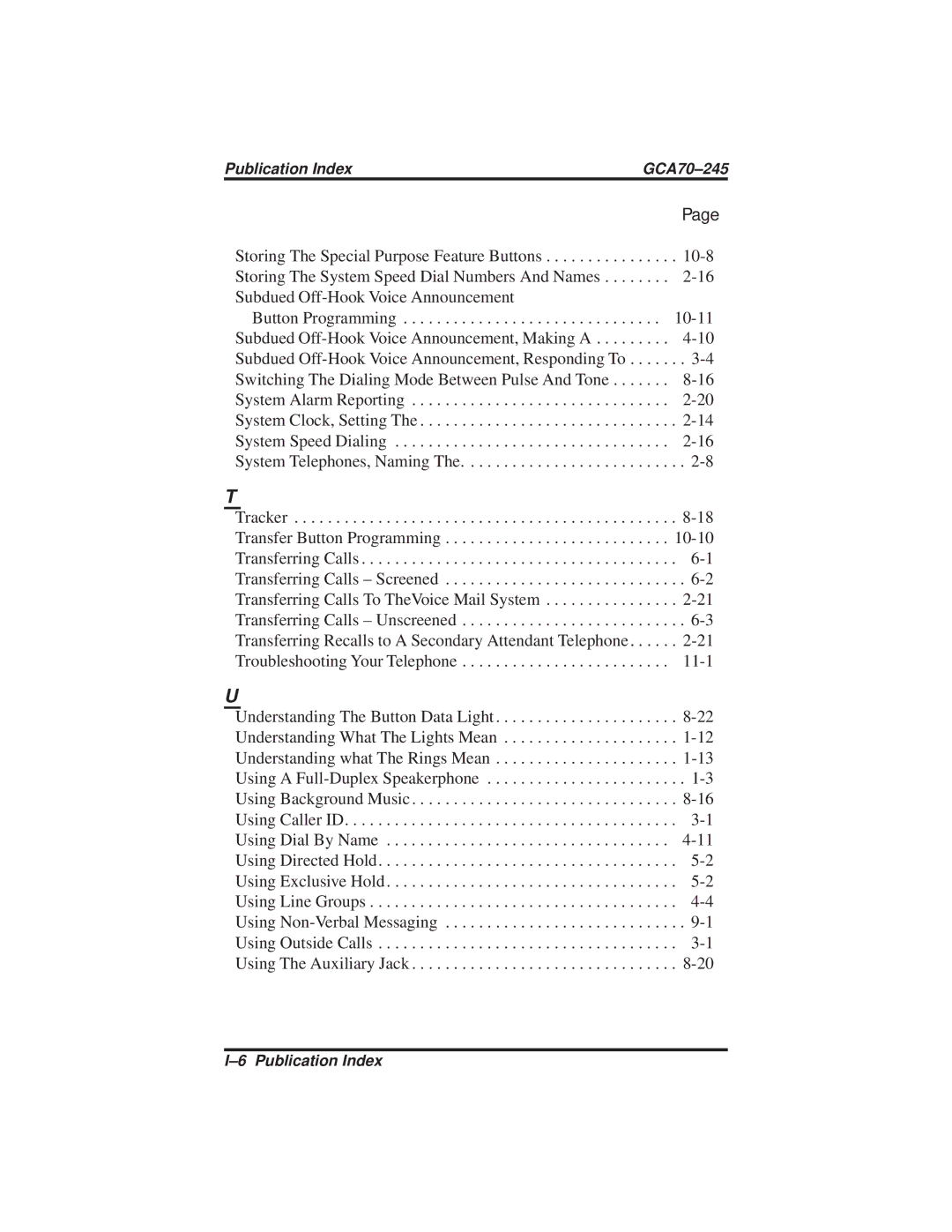 Vertical Communications DSU and DSU II manual Publication Index GCA70-245 