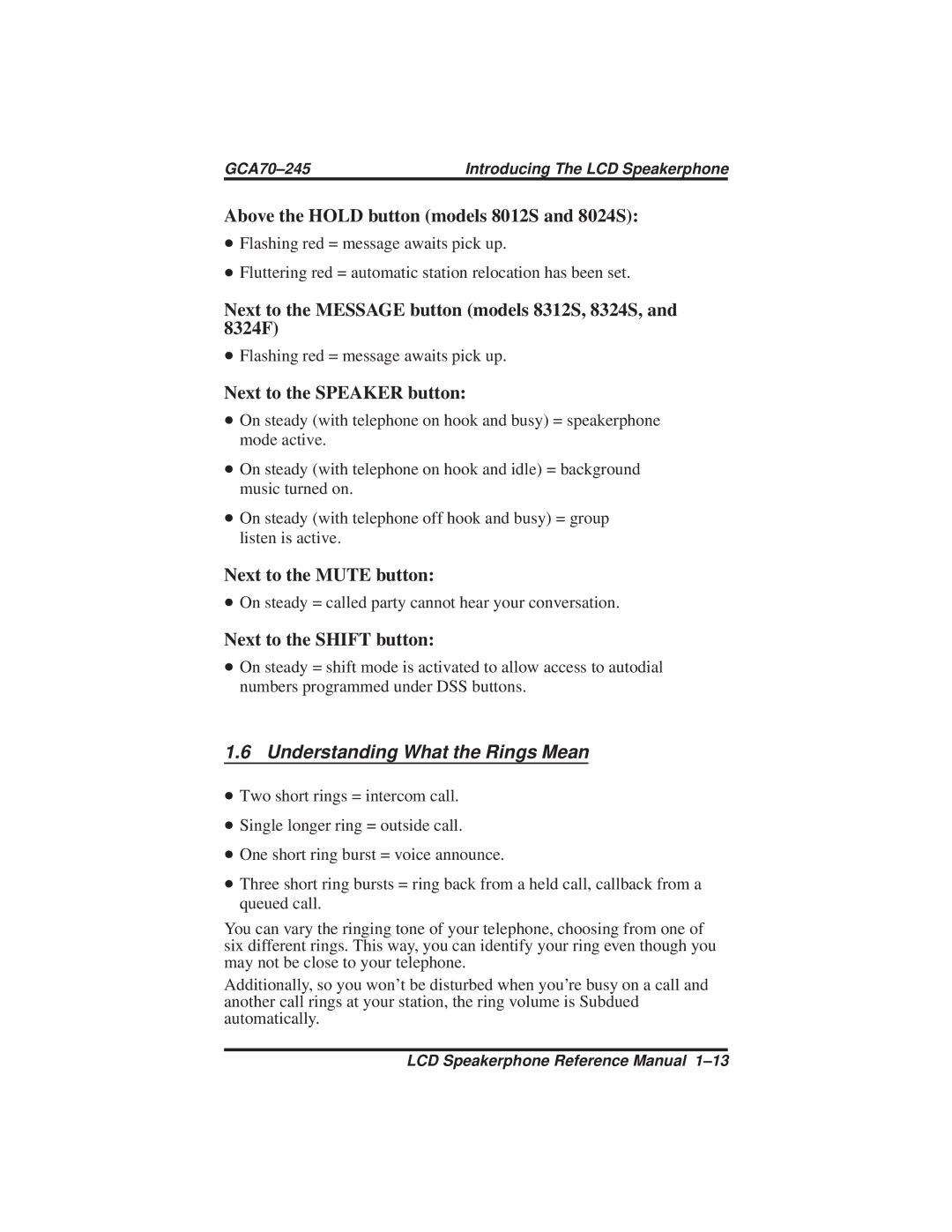 Vertical Communications DSU and DSU II Above the Hold button models 8012S and 8024S, Understanding What the Rings Mean 