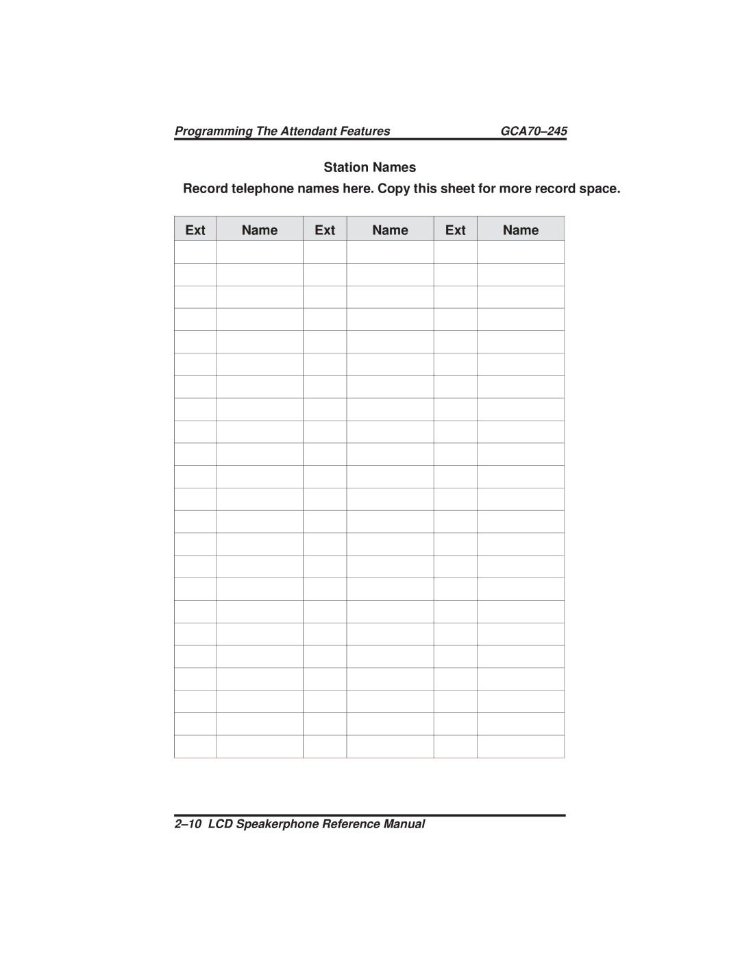 Vertical Communications DSU and DSU II manual Station Names 